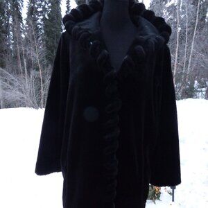 COVINGTON VERY DARK BROWN GOTH VICTORIAN FAUX BEAVER JACKET WITH HOODIE GYPSY XL